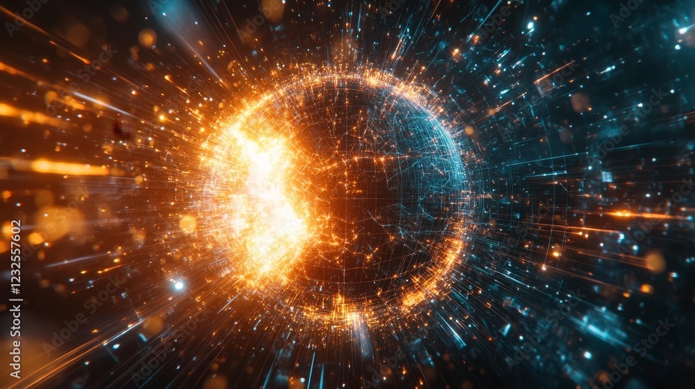 3D Futuristic Data Explosion with Light Particles and Geometric Elements. Generative AI 3D Futuristic Data Explosion with Light Particles and Geometric Elements. Generative AI