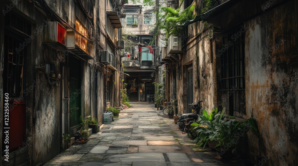 Fototapeta premium Tranquil Alleyway in a Historic Asian City