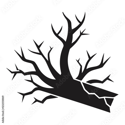 A silhouette of a fallen tree trunk with broken branches
vector illustration