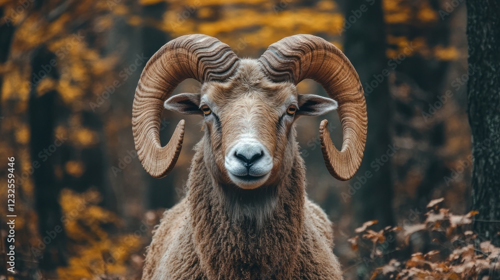 Majestic Ram in Autumnal Forest: A Stunning Portrait Majestic Ram in Autumnal Forest: A Stunning Portrait