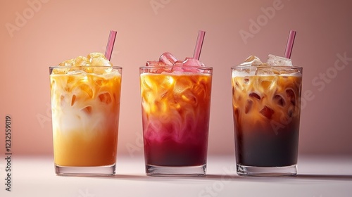 Wallpaper Mural Iced Coffee Glasses with Colorful Patterns. Generative AI Torontodigital.ca