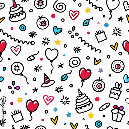 Festive Doodle Birthday Pattern; Celebration Background; Party Design
