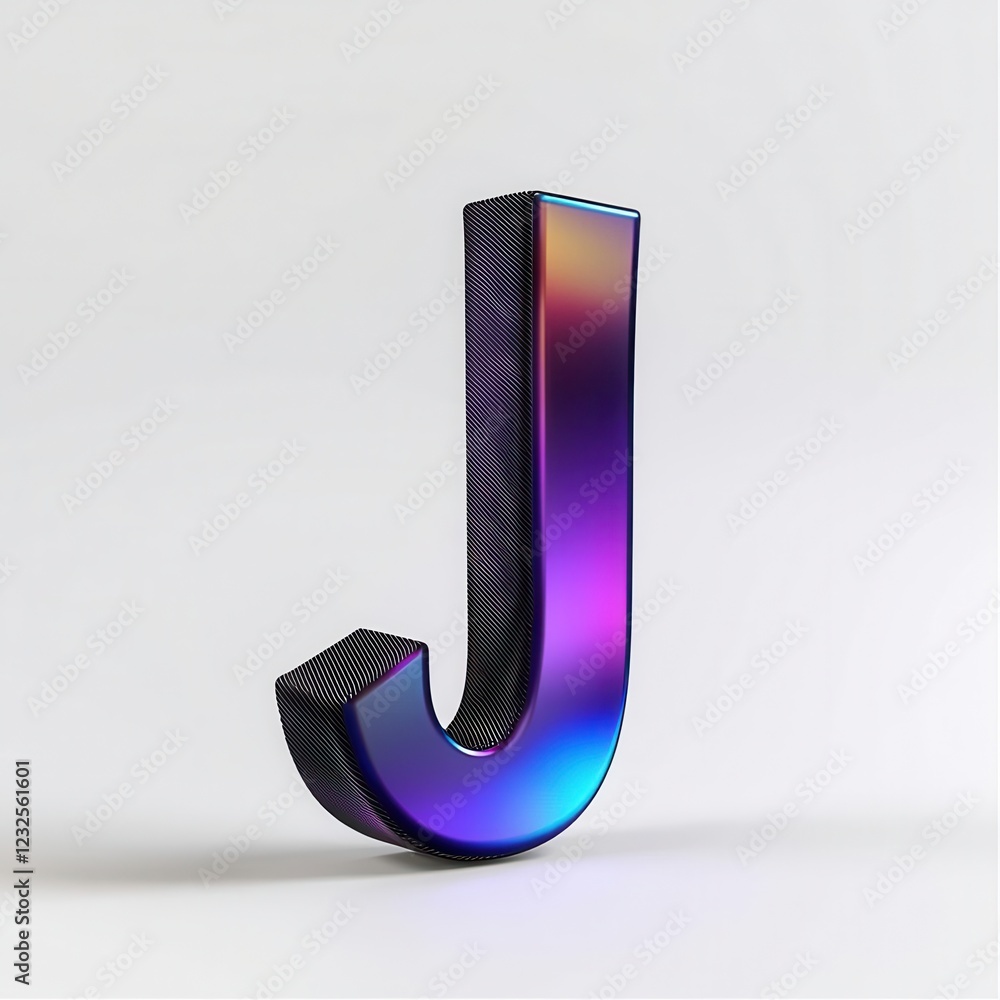 Iridescent Metallic Letter J 3D Render Cyberpunk Style Alphabet Iridescent Metallic Letter J 3D Render Cyberpunk Style Alphabet