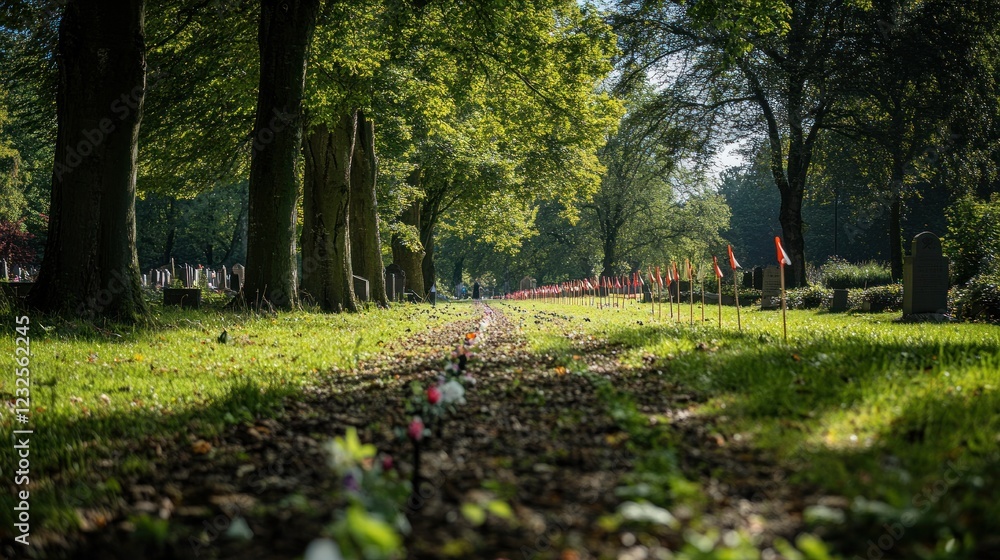 Serene Remembrance: A Pathway Through a Tranquil Cemetery