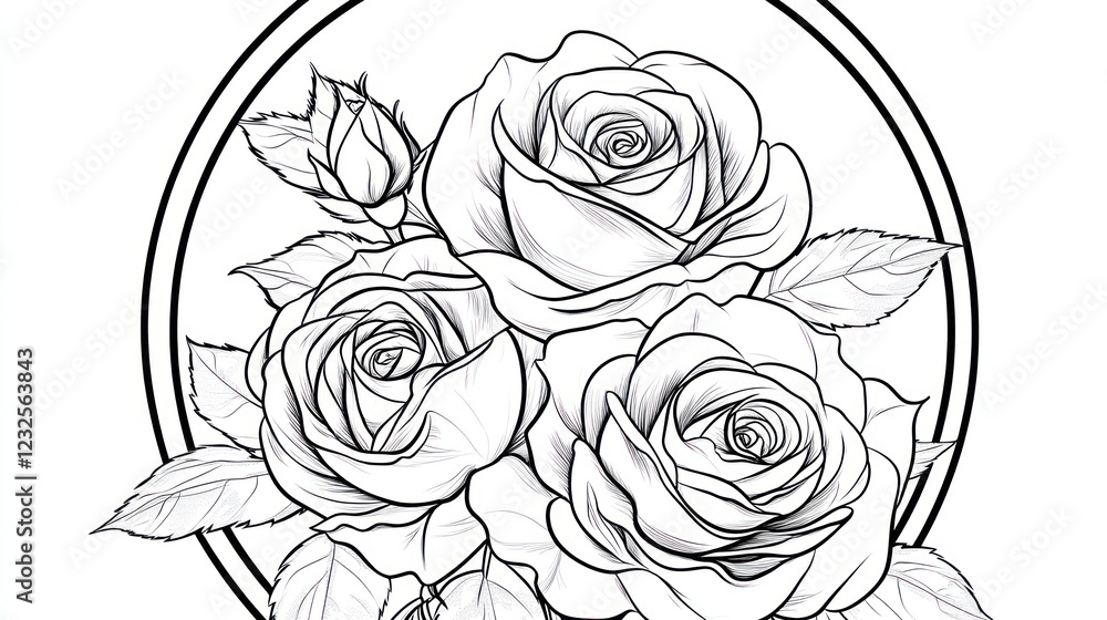 custom made wallpaper toronto digitalElegant rose bouquet drawing, white background, floral art, tattoo design