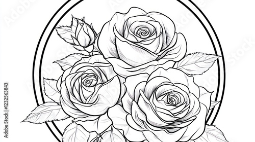 Wallpaper Mural Elegant rose bouquet drawing, white background, floral art, tattoo design Torontodigital.ca