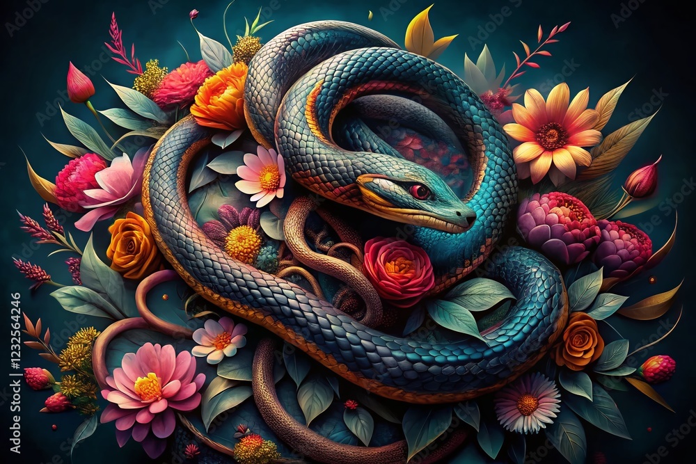 Long Exposure Tattoo Design: Snake & Flowers - Artistic Body Art Photography Long Exposure Tattoo Design: Snake & Flowers - Artistic Body Art Photography