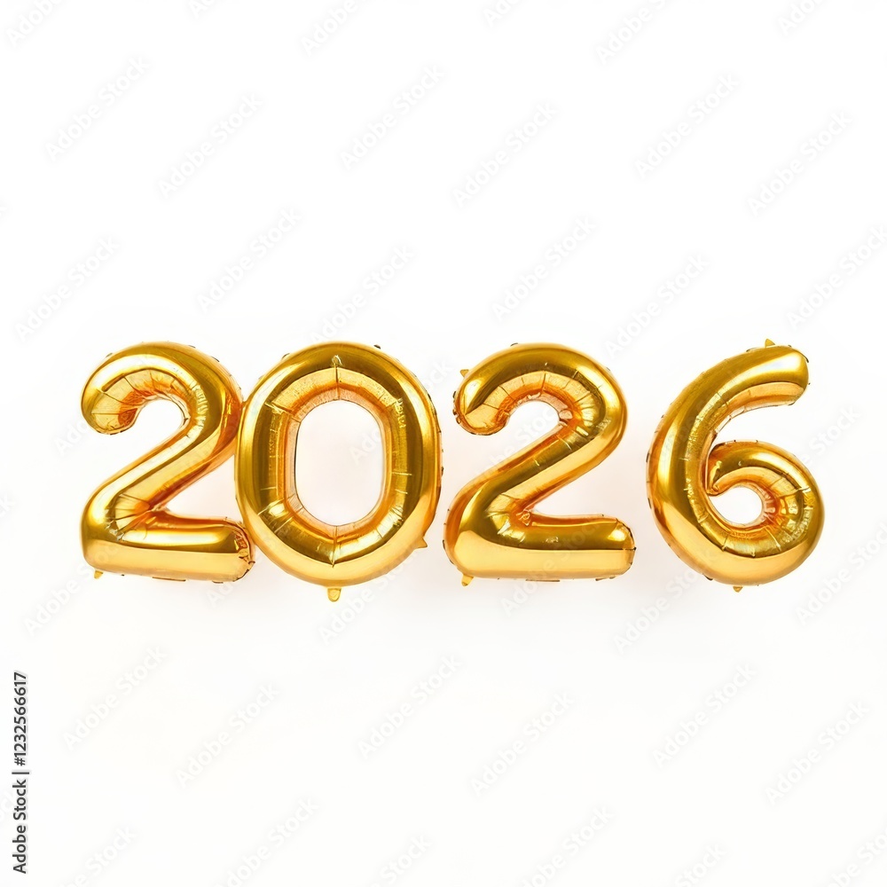 2026 golden foil balloons isolated on white background 2026 golden foil balloons isolated on white background