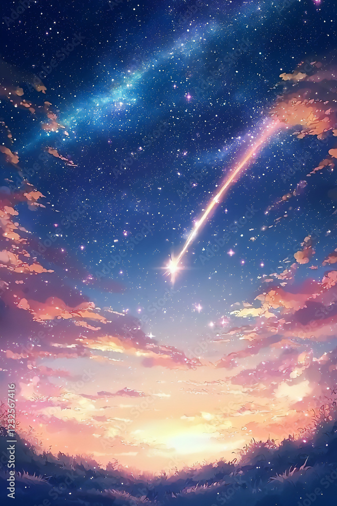 Fototapeta premium The sky is full of stars with pink and orange