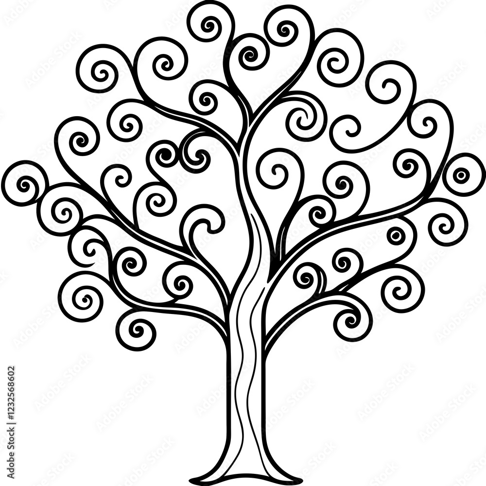 Intricate Swirl Tree Outline Art Intricate Swirl Tree Outline Art