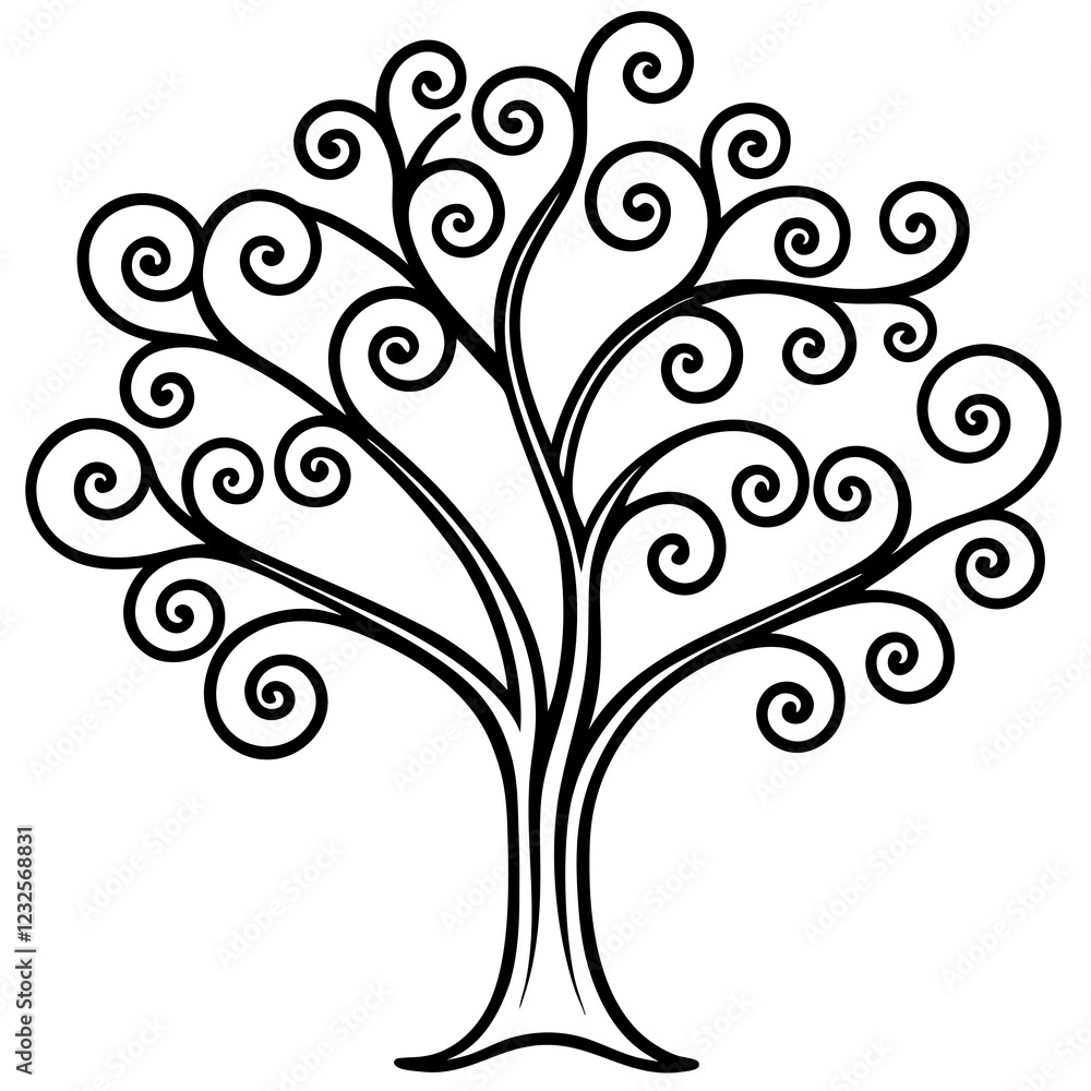 Intricate Swirl Tree Outline Art Intricate Swirl Tree Outline Art
