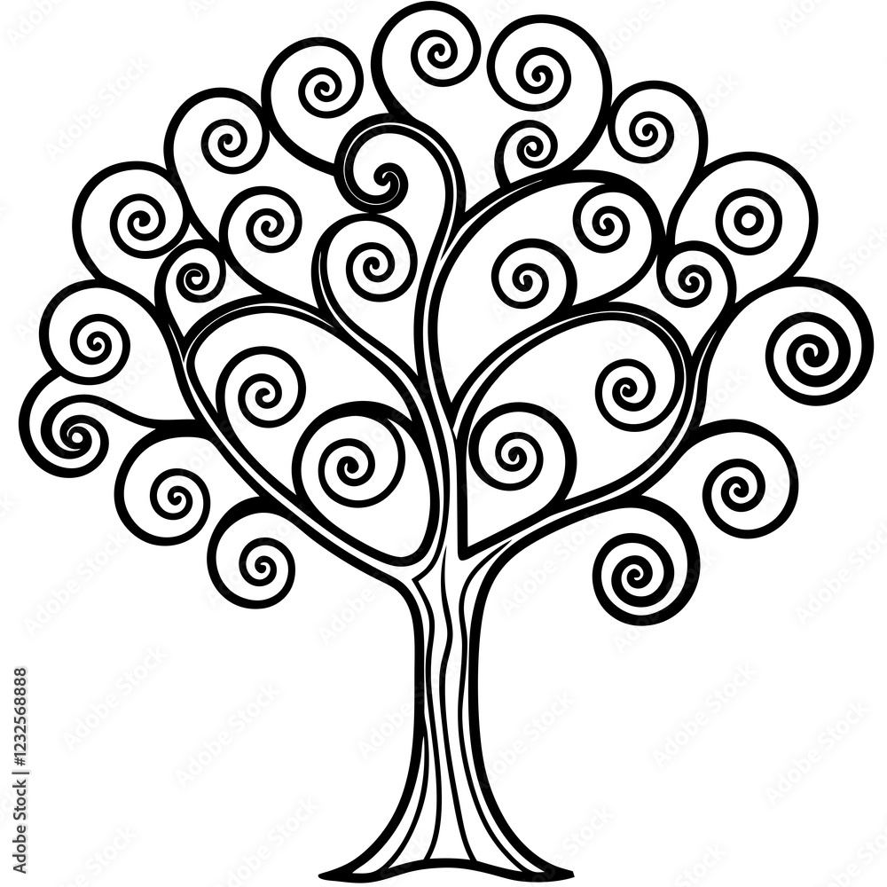 Intricate Swirl Tree Outline Art Intricate Swirl Tree Outline Art