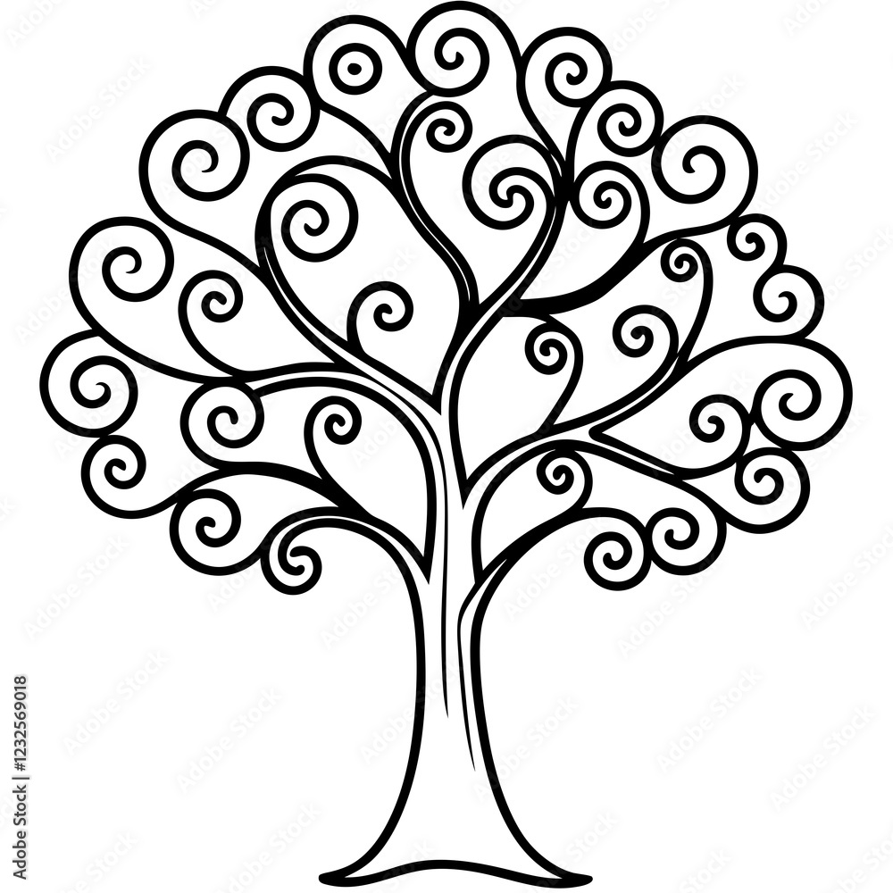 Intricate Swirl Tree Outline Art Intricate Swirl Tree Outline Art