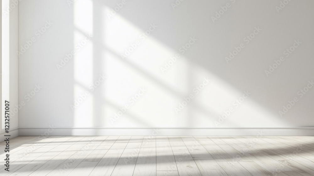 Fototapeta premium Bright minimalist room with sunlight and wooden floor