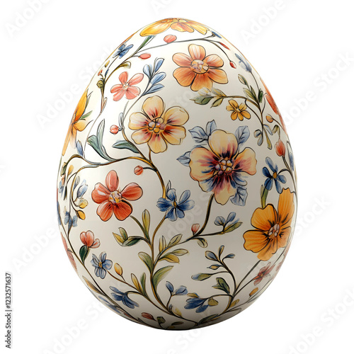 Ornate Floral Easter Egg Springtime Decoration Hand Painted Design White Background photo