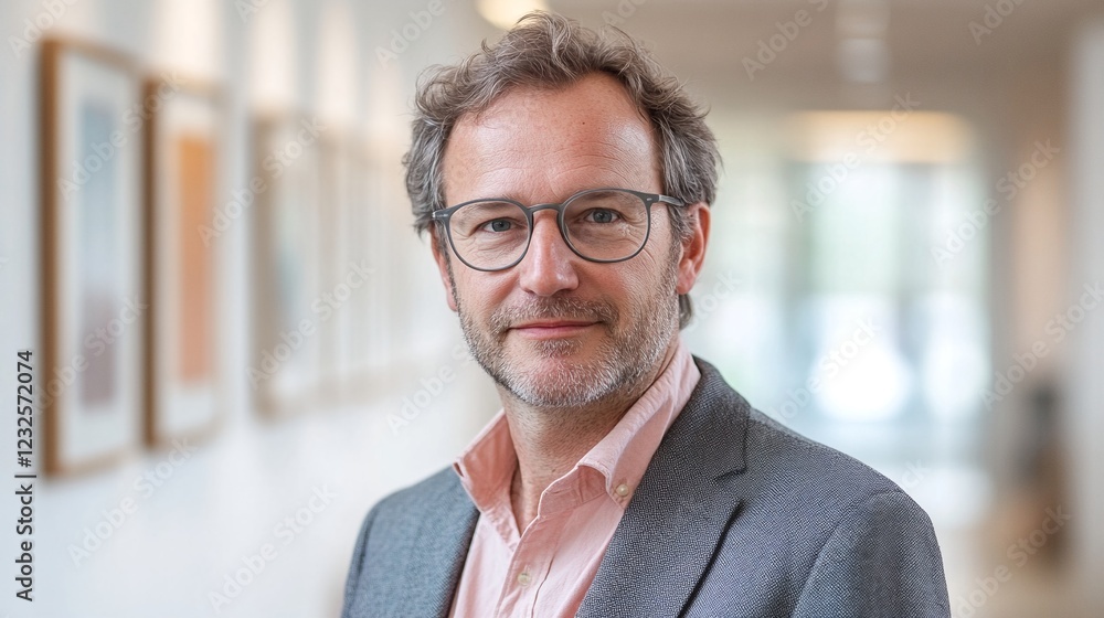 Portrait of a middle-aged man with glasses and grey hair. Portrait of a middle-aged man with glasses and grey hair.