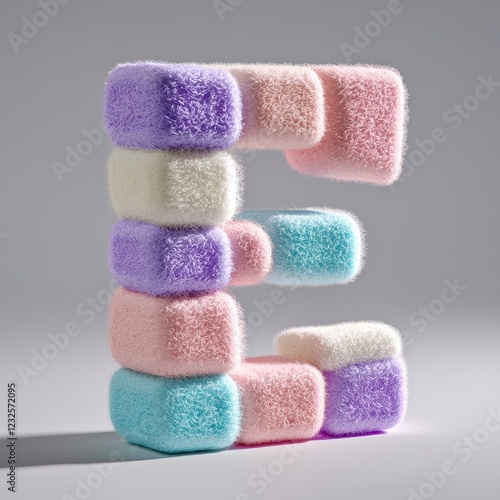 Fluffy Pastel Cubes Forming Letter E Soft Sweet and Colorful 3D Render