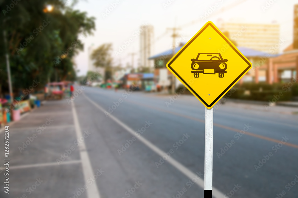 A bright yellow sign indicating designated parking spots for cars along the roadside, ensuring organized parking and smooth traffic flow in urban areas. A bright yellow sign indicating designated parking spots for cars along the roadside, ensuring organized parking and smooth traffic flow in urban areas.