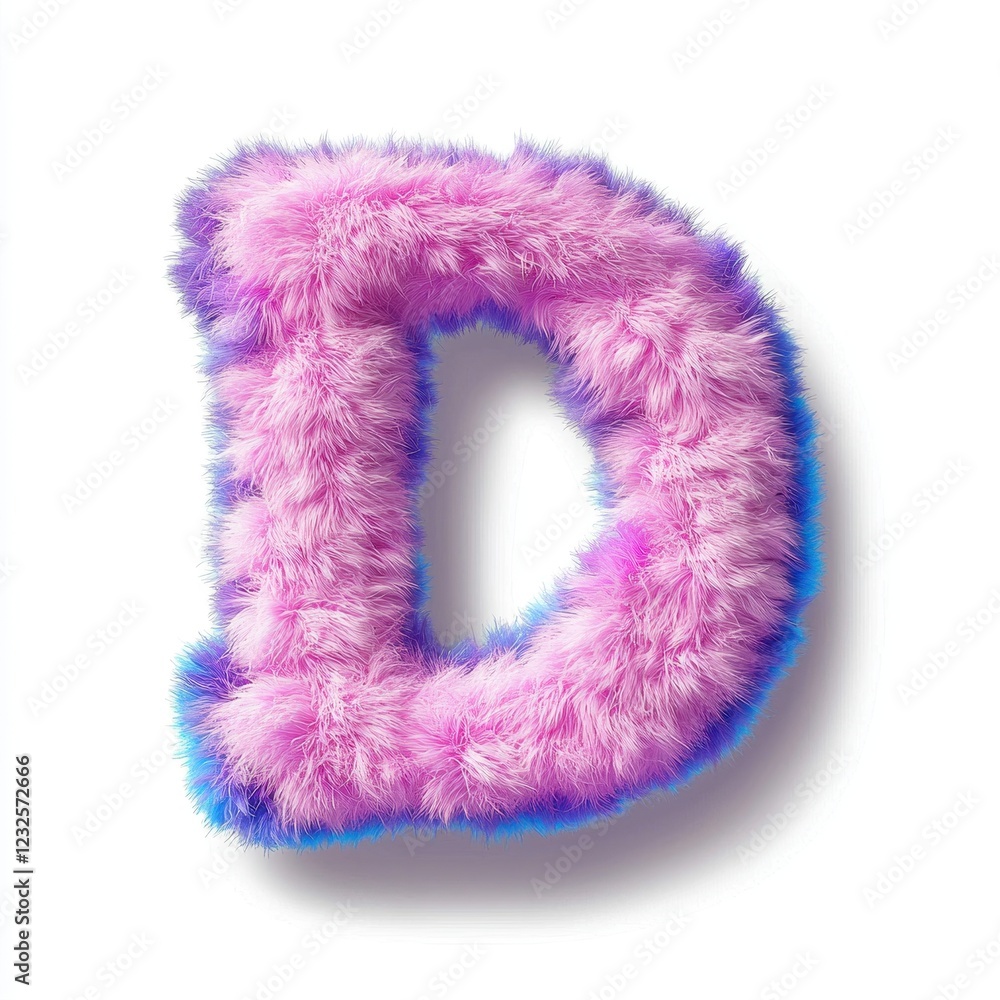 Fluffy Pink and Blue Furry Letter D Alphabet Design Element Fluffy Pink and Blue Furry Letter D Alphabet Design Element
