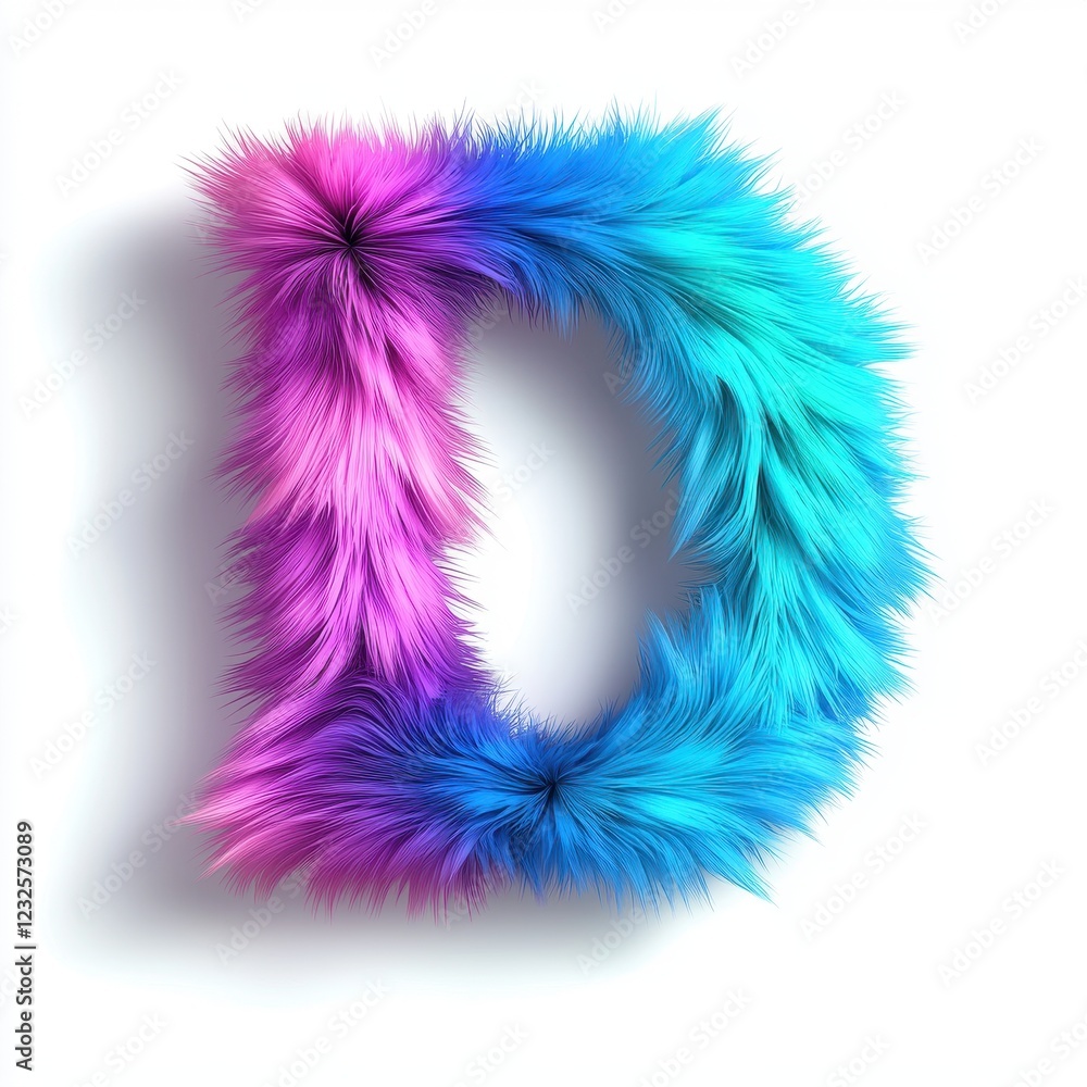 Colorful Fluffy Fur Letter D Abstract Design Element for Fun Projects Colorful Fluffy Fur Letter D Abstract Design Element for Fun Projects