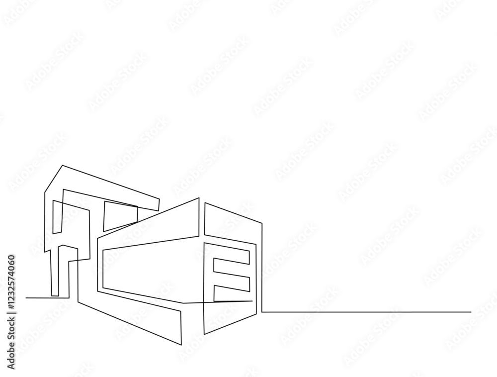 Continuous one line drawing modern building architecture. Real estate building in single line draw illustration. Editable stroke. Continuous one line drawing modern building architecture. Real estate building in single line draw illustration. Editable stroke.