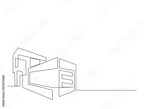 Continuous one line drawing modern building architecture. Real estate building in single line draw illustration. Editable stroke.