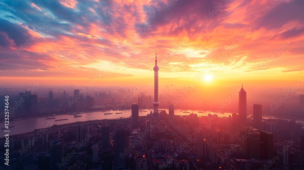 Naklejka premium Shanghai at sunset.