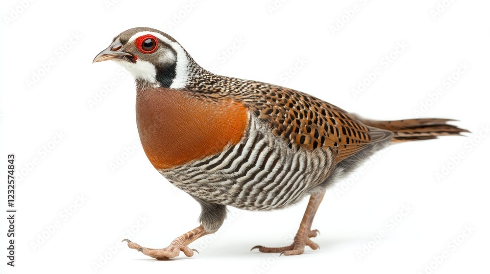 Colorful Partridge Walking, White Background, Isolated Bird, Nature Photography, Stock Image Colorful Partridge Walking, White Background, Isolated Bird, Nature Photography, Stock Image