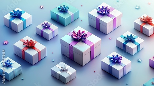 Colorful gift boxes arranged artistically on a soft gradient background ideal for celebrations and special occasions