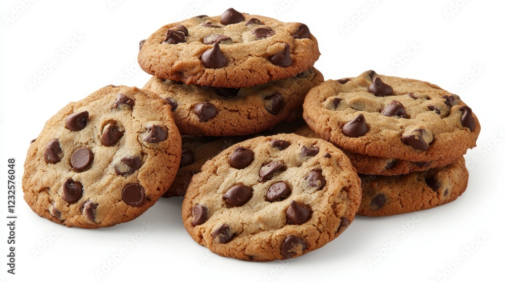 Freshly Baked Chocolate Chip Cookies on a White Background Freshly Baked Chocolate Chip Cookies on a White Background