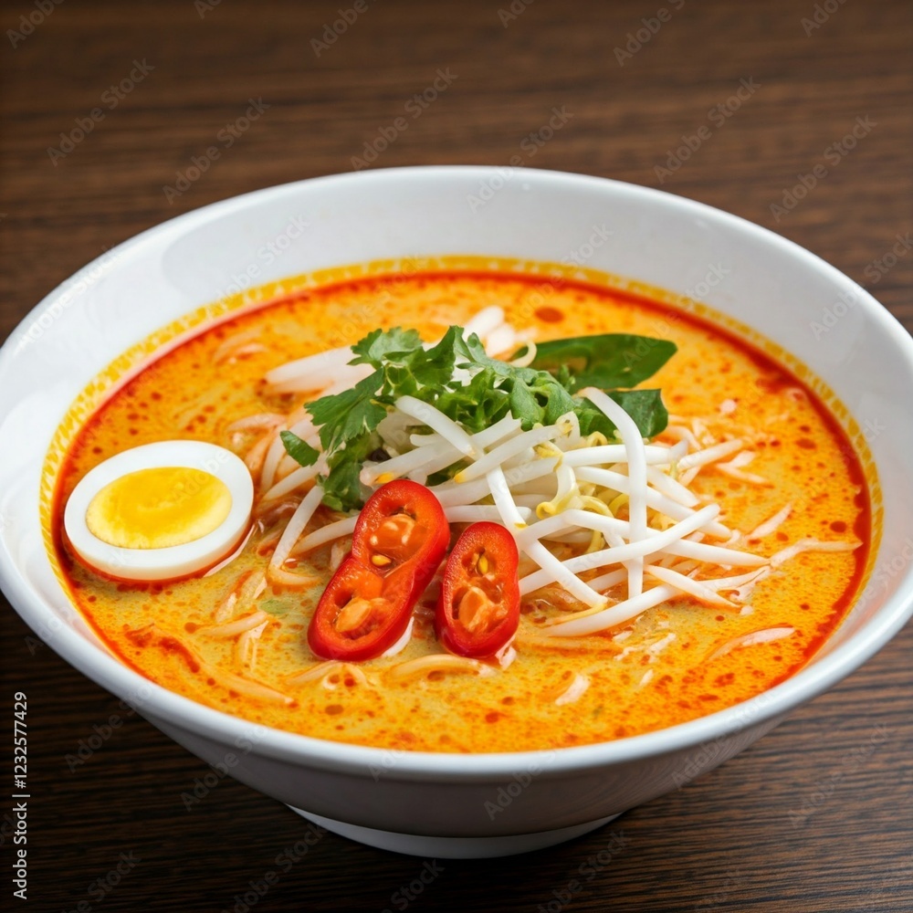 Soto Betawi with tender meat in a savory coconut milk sauce and bean sprouts topping Soto Betawi with tender meat in a savory coconut milk sauce and bean sprouts topping