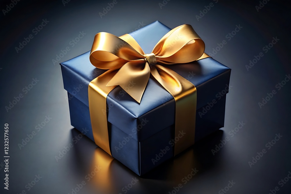 Blue box with gold ribbon on top Blue box with gold ribbon on top