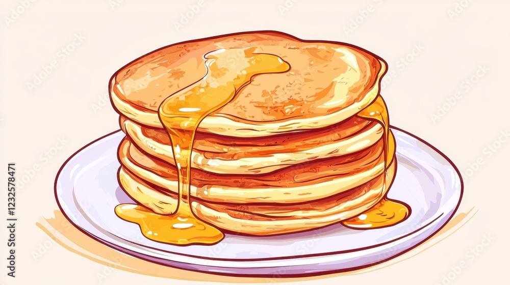 Delicious Stack of Fluffy Pancakes with Drizzling Honey Delicious Stack of Fluffy Pancakes with Drizzling Honey