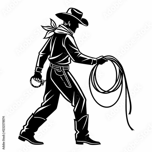 cow boy vector silhouette black design white background