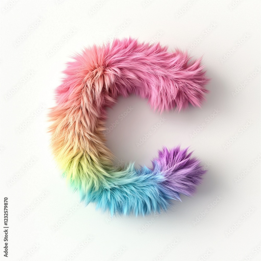 Rainbow Furry Letter C Pastel Colors Fluffy Font Alphabet Design Rainbow Furry Letter C Pastel Colors Fluffy Font Alphabet Design