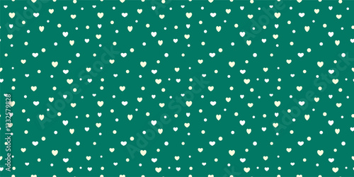 White Heart Seamless Pattern on green Background. Love romantic theme. Pattern hearts with Love for Valentine's Day. Valentines day background. Vector abstract texture with small hearts