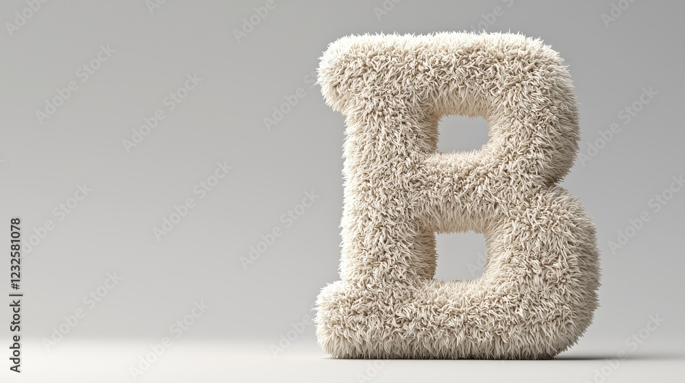 Fluffy White Fur Letter B 3D Render Soft Alphabet Design Element Fluffy White Fur Letter B 3D Render Soft Alphabet Design Element