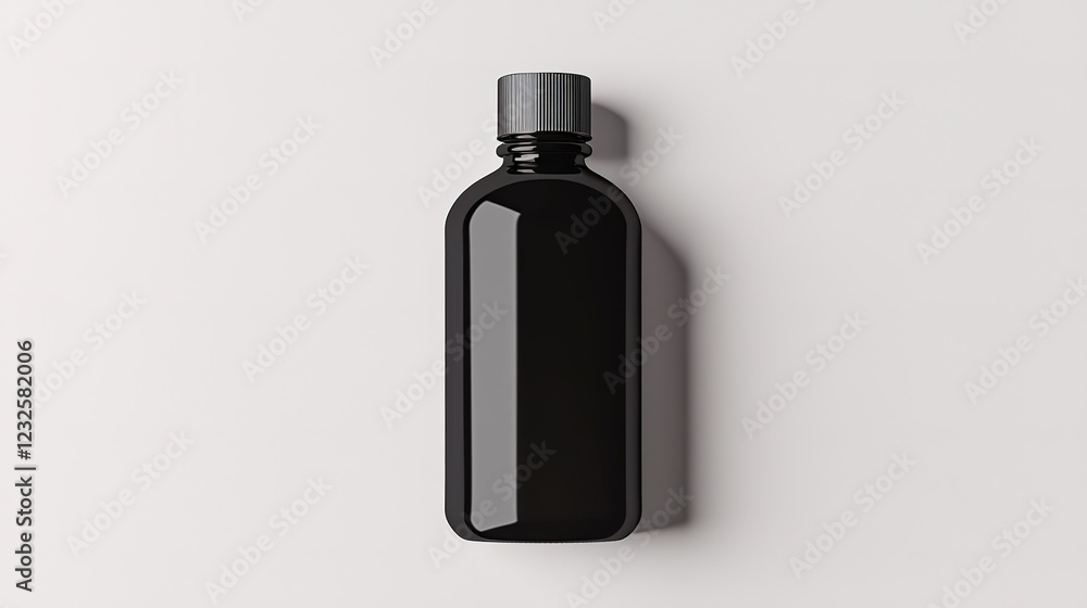 Realistic black bottle mockup studio setting product display high gloss finish minimalist view design concept Realistic black bottle mockup studio setting product display high gloss finish minimalist view design concept