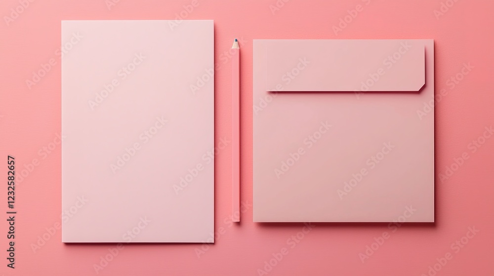 Showcase of minimalist stationery mockup with clean aesthetic and vibrant pink design Showcase of minimalist stationery mockup with clean aesthetic and vibrant pink design