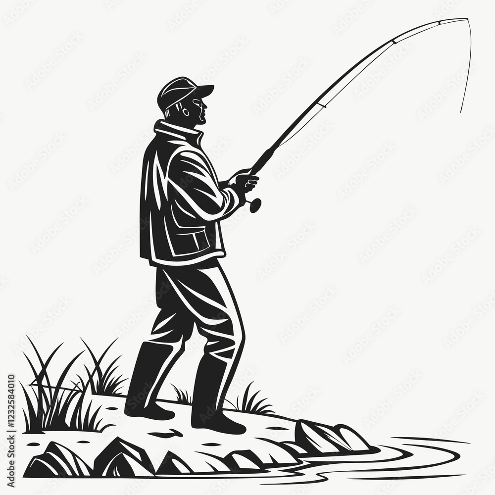 Obraz premium fisher vector silhouette black design white background