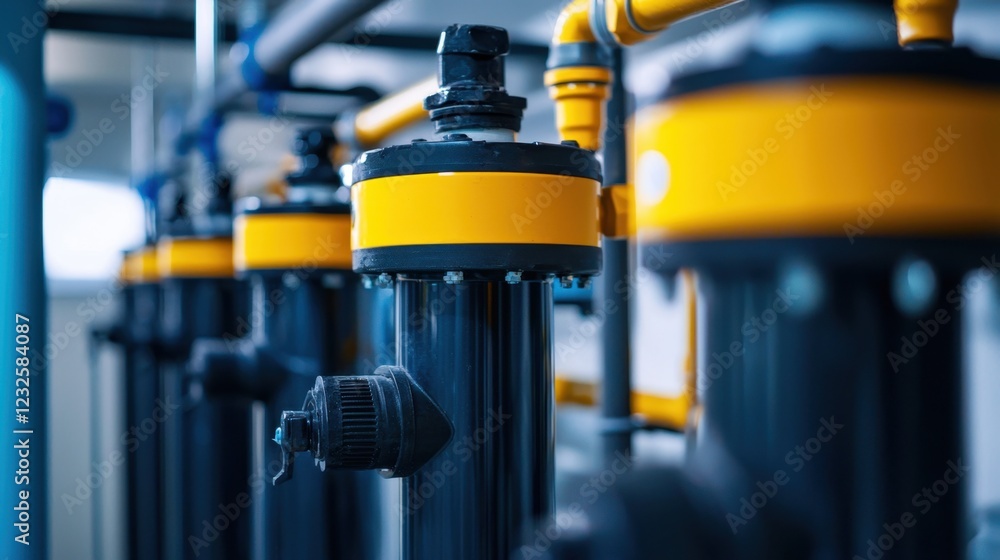 Industrial Water Filtration System with Bright Yellow Accents Industrial Water Filtration System with Bright Yellow Accents