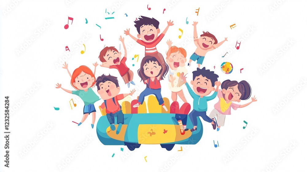 Joyful Kids Riding Roller Coaster and Having Fun at Amusement Park Joyful Kids Riding Roller Coaster and Having Fun at Amusement Park