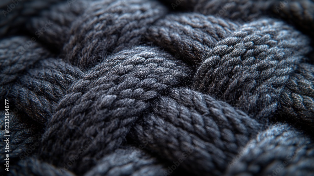 Close-up of dark gray woven rope texture. Close-up of dark gray woven rope texture.