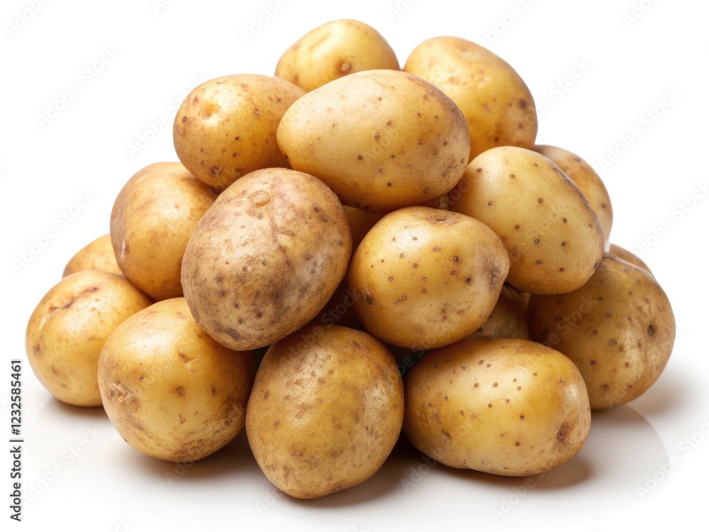 Panoramic stock photo: pristine potatoes, stark white backdrop. Perfect for food, culinary, and agricultural projects. Panoramic stock photo: pristine potatoes, stark white backdrop. Perfect for food, culinary, and agricultural projects.