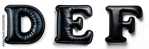 Letters D, E, F. Elegant Alphabet: Black Leather Texture Letters