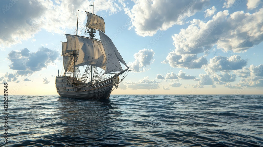 A historic endurance ship sailing across the open ocean, embodying the toughness required for long oceanic journeys. A historic endurance ship sailing across the open ocean, embodying the toughness required for long oceanic journeys.