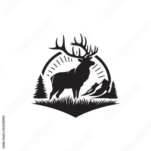 majestic elk silhouette vector logo design