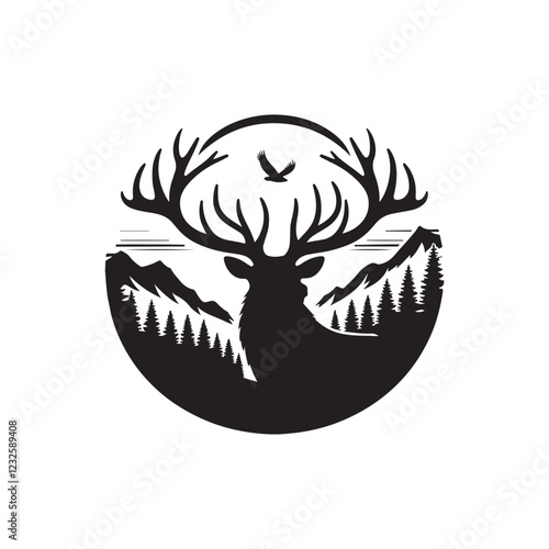 majestic elk silhouette vector logo design