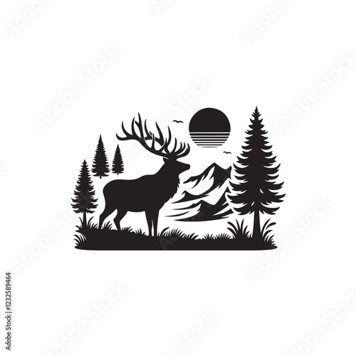 majestic elk silhouette vector logo design