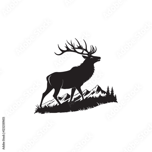 majestic elk silhouette vector logo design
